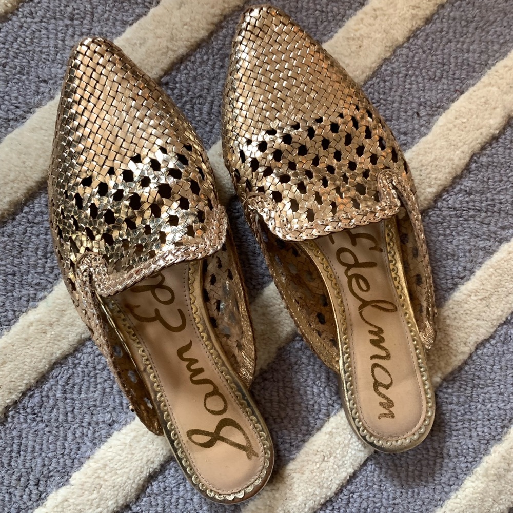Sam Edelman navya woven gold flat mule mules